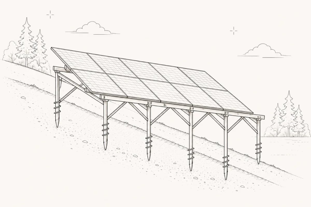 Solarni paneli na vijčanim šipovima na nagnutom terenu
